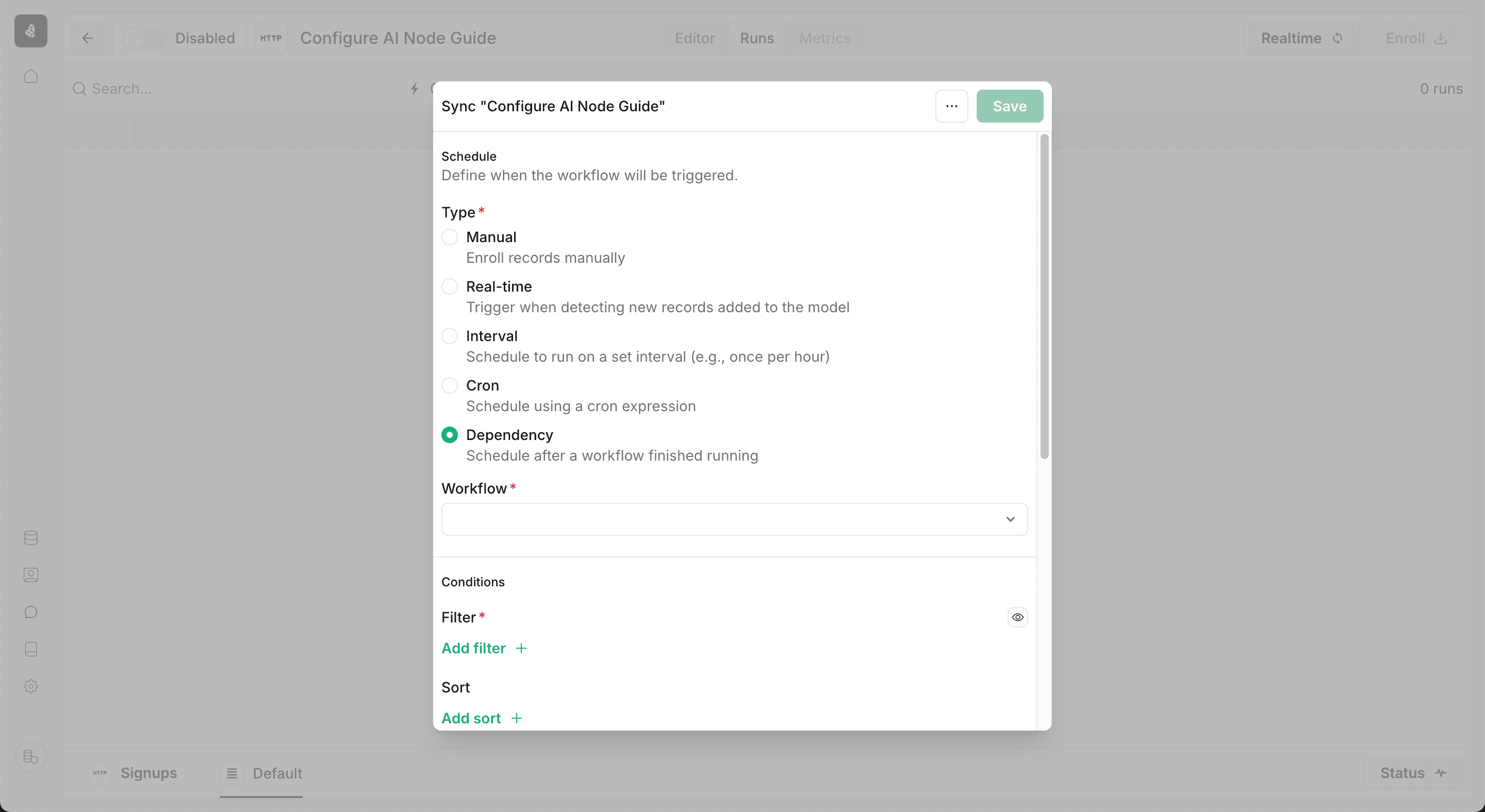 Customize workflow sync settings